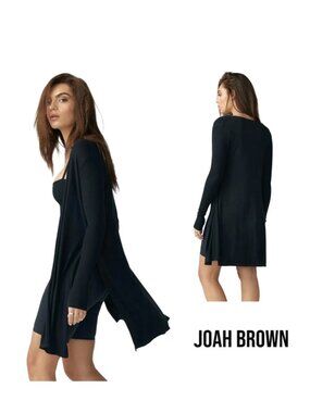 Joah Brown Women's Luna Open-Front Cardigan with Slits in Charcoal Gray Size S/M